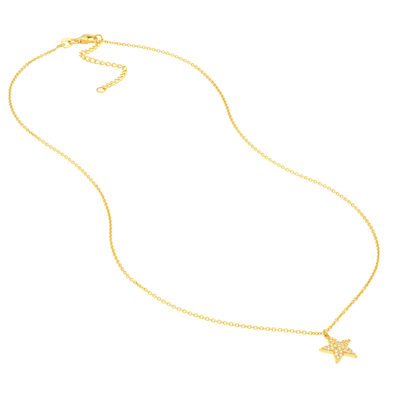 14K Yellow Gold Pave Natural Diamond Starfish Necklace