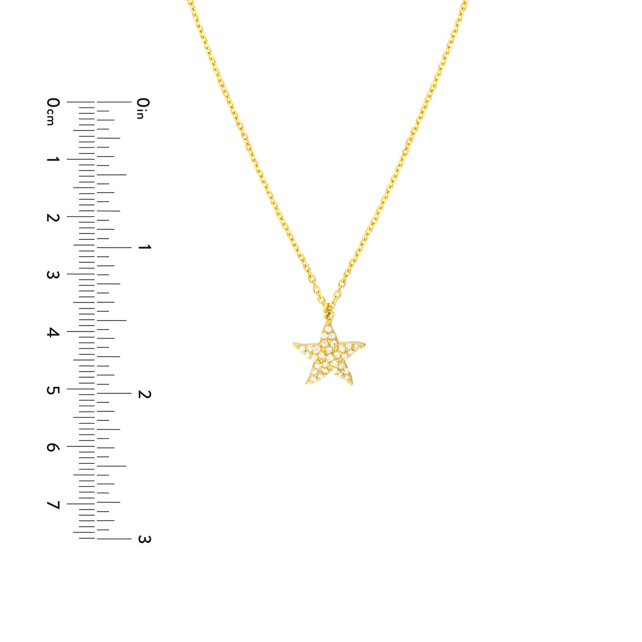 14K Yellow Gold Pave Natural Diamond Starfish Necklace