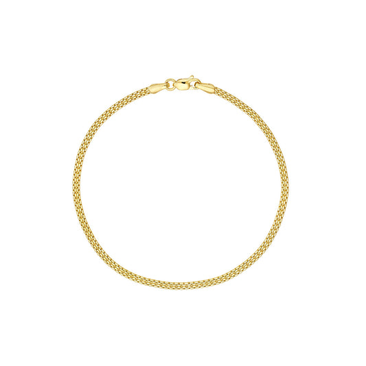 14K Yellow Gold 2.50mm Hollow Diamond-Cut Box Bismark Bracelet