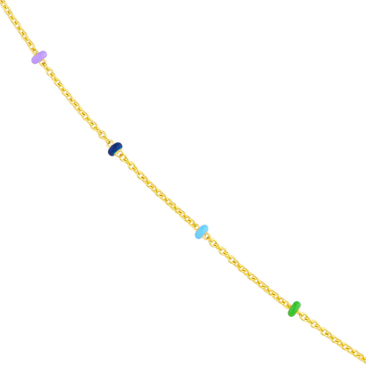 14K Yellow Gold Baby Blue Enamel Bead Adjustable Saturn Chain