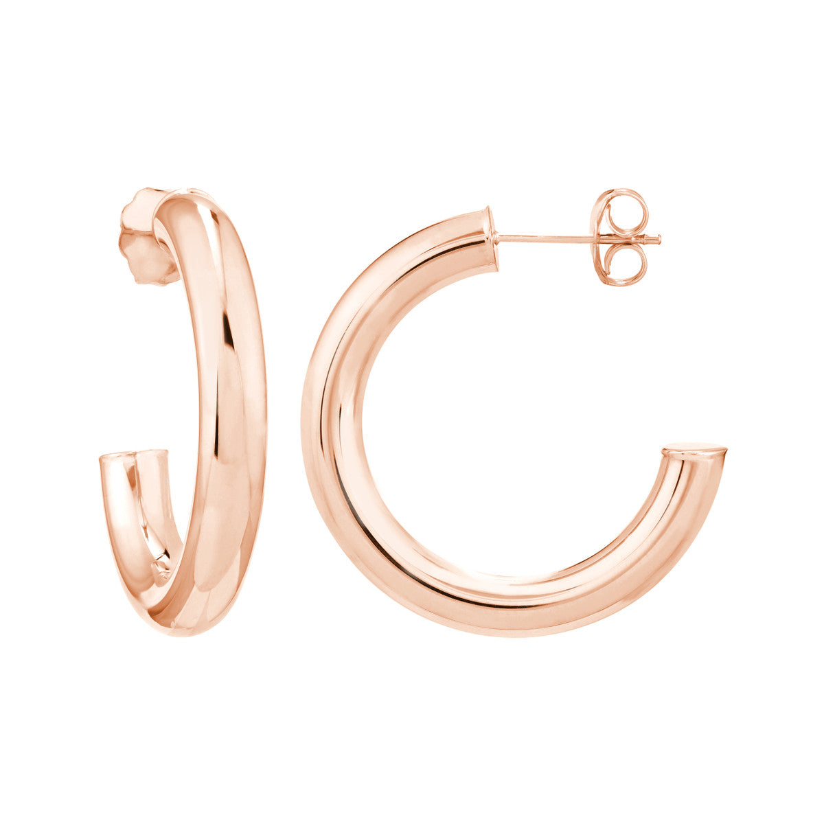 14K Yellow Gold 25x4mm Tube Hoop Earrings