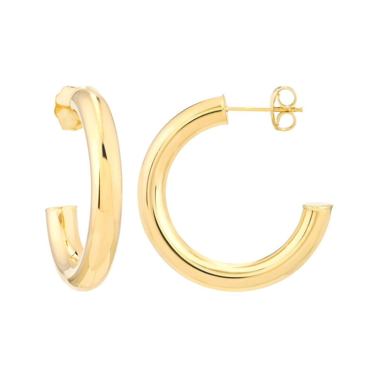 14K Yellow Gold 25x4mm Tube Hoop Earrings