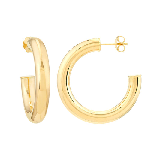 14K Yellow Gold 30x5mm Tube Hoop Earrings