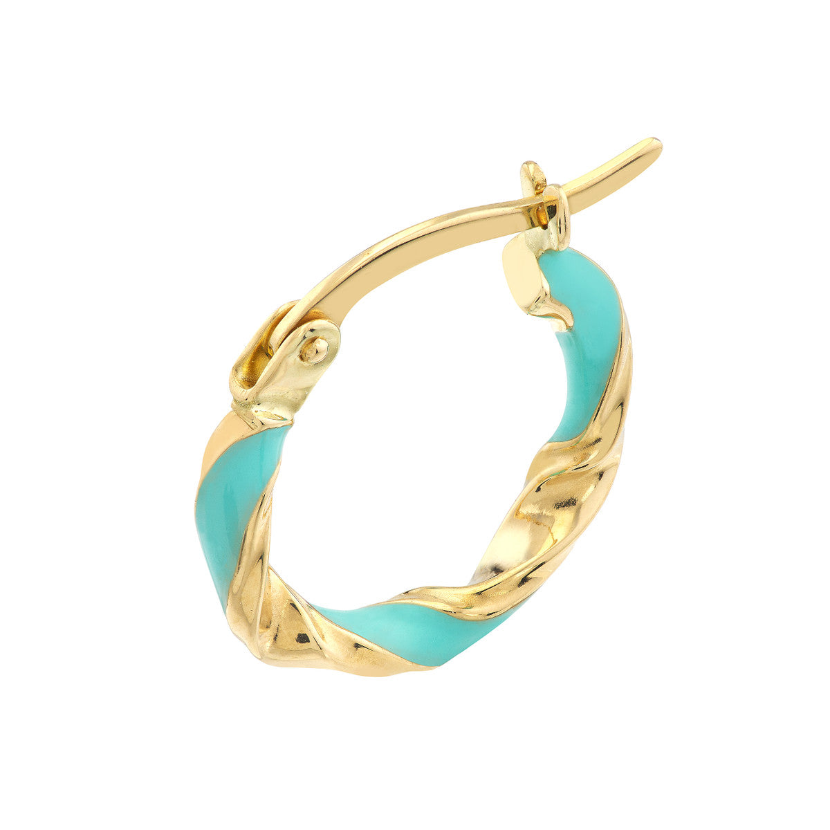 14K Yellow Gold 10X2mm Turquoise Enamel Round Twist Hoops