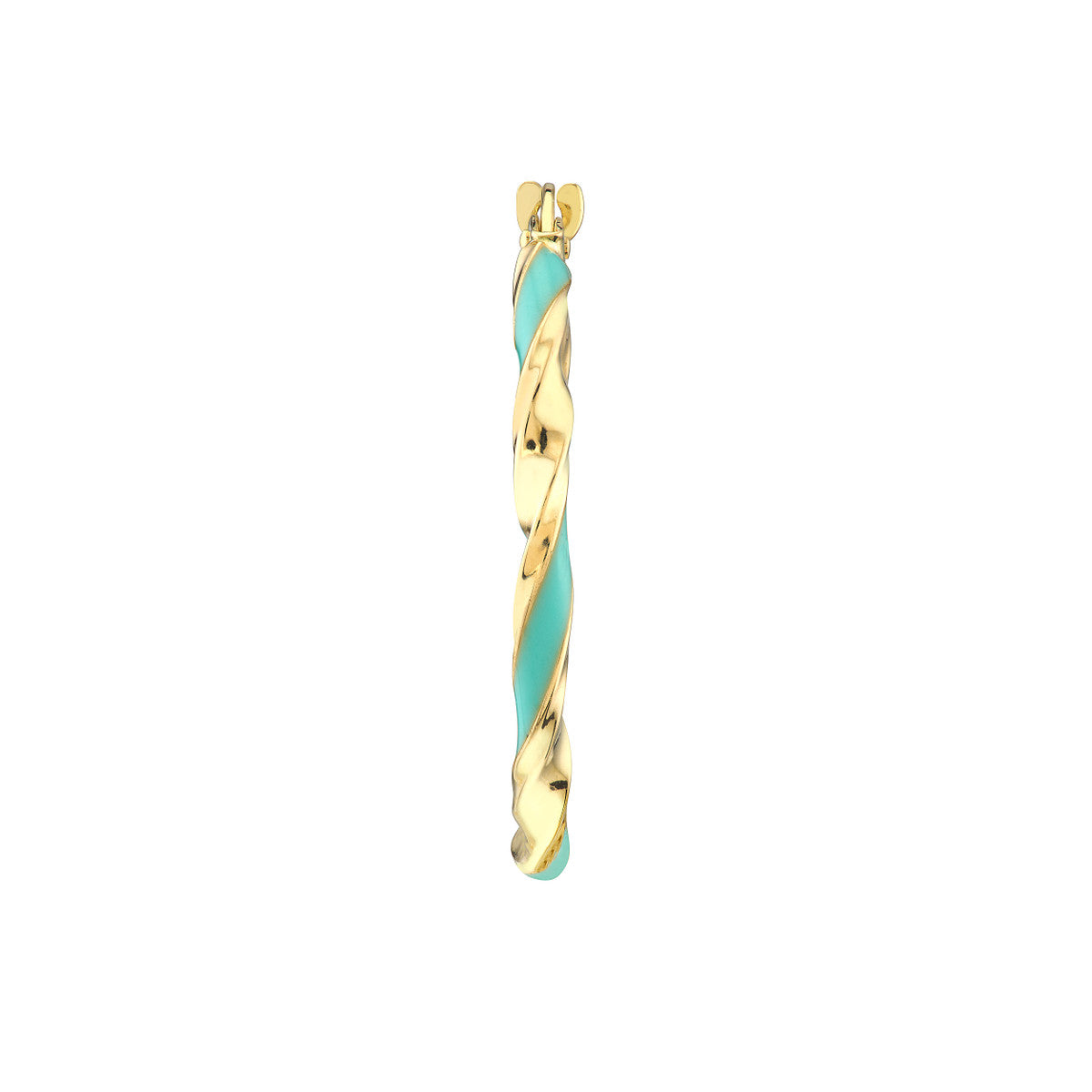 14K Yellow Gold 20x2mm Turquoise Enamel Round Twist Hoops