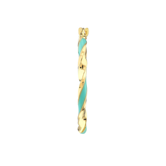 14K Yellow Gold 20x2mm Turquoise Enamel Round Twist Hoops