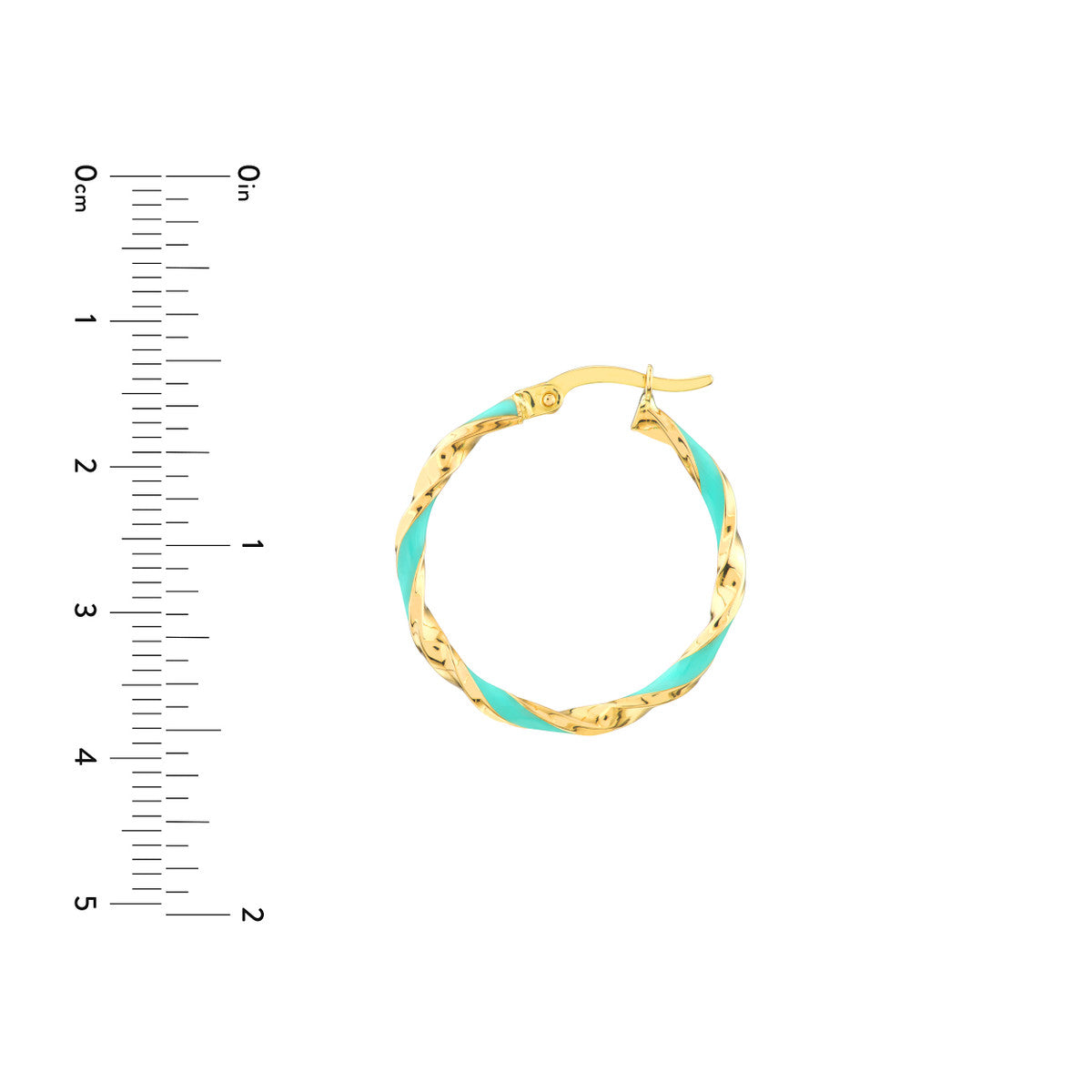 14K Yellow Gold 20x2mm Turquoise Enamel Round Twist Hoops