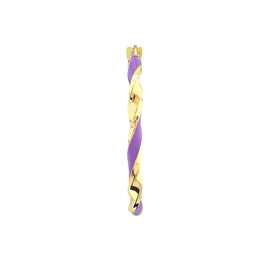 14K Yellow Gold 20x2mm Purple Enamel Round Twist Hoops